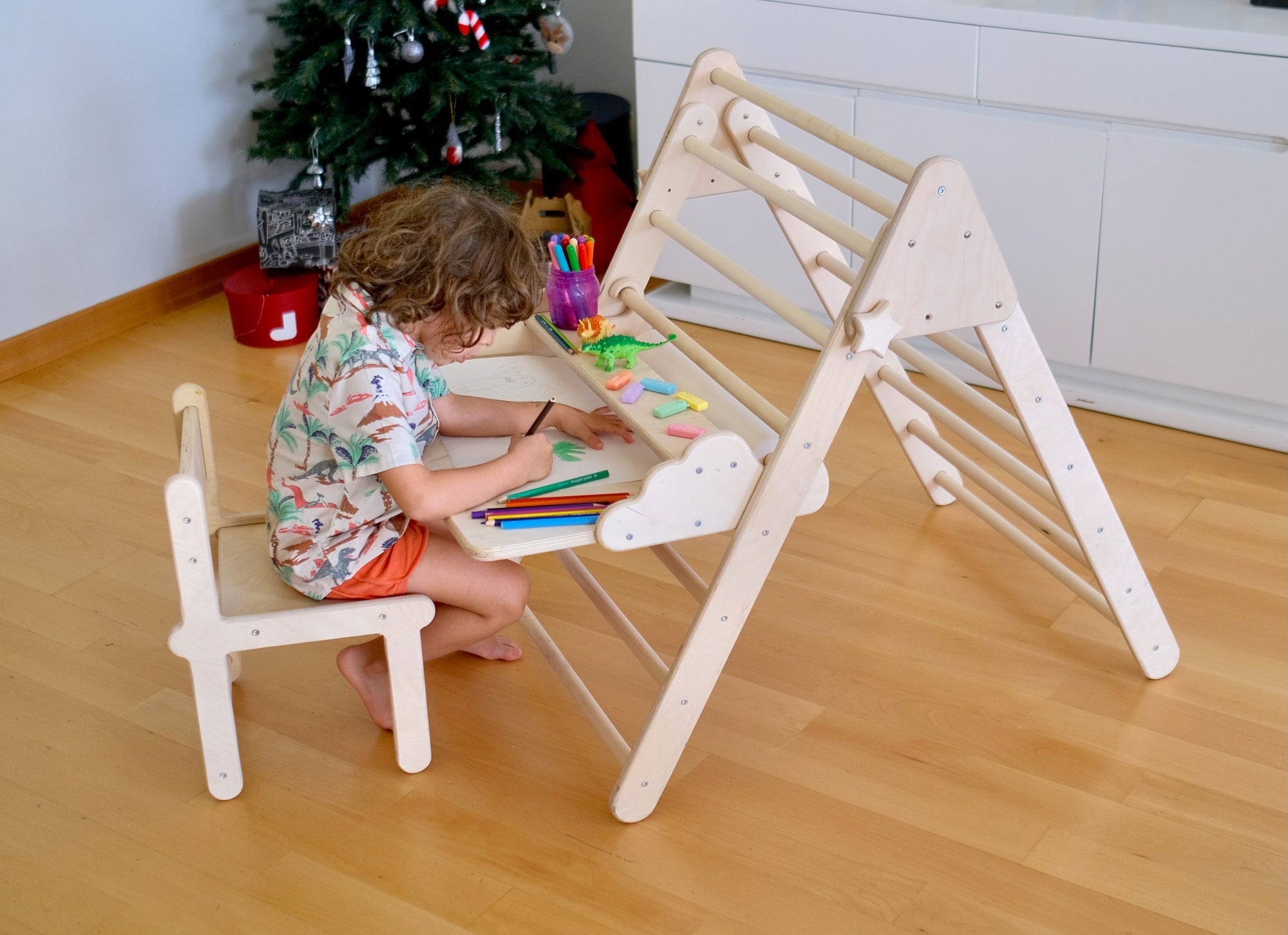 Foldable Montessori Climbing Triangle Set with Portable Table and