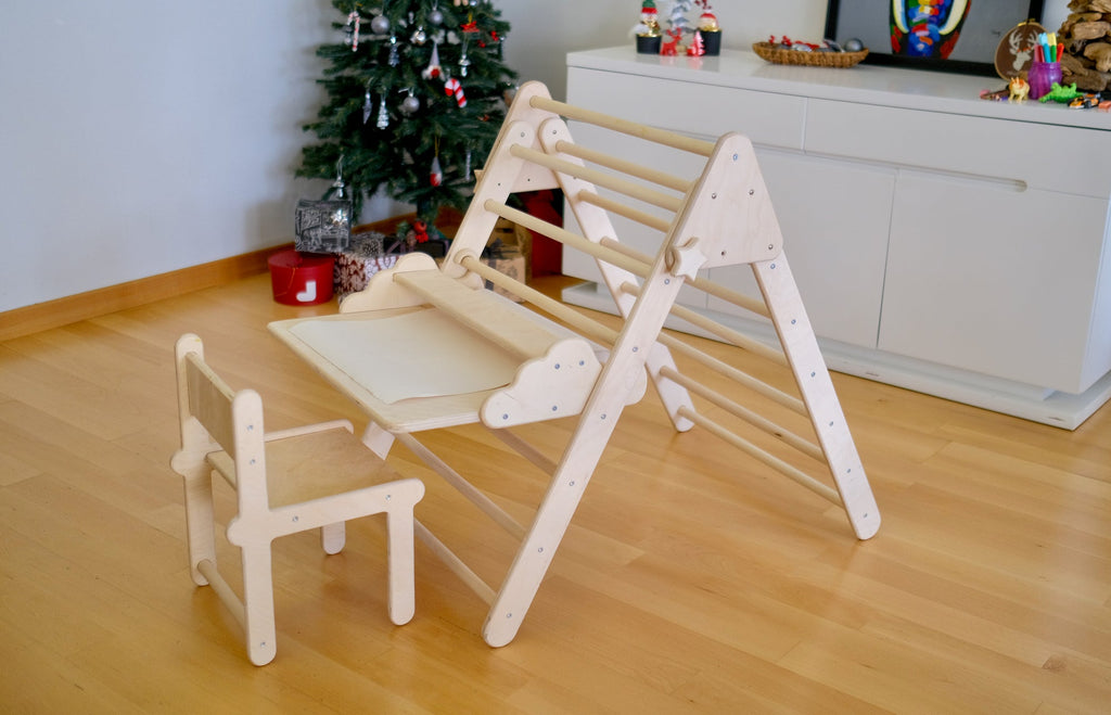 Foldable Montessori Climbing Triangle Set with Portable Table and