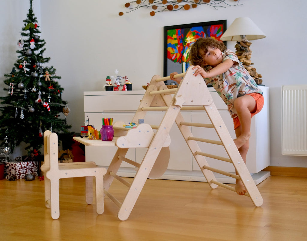 Foldable Montessori Climbing Triangle Set with Portable Table and